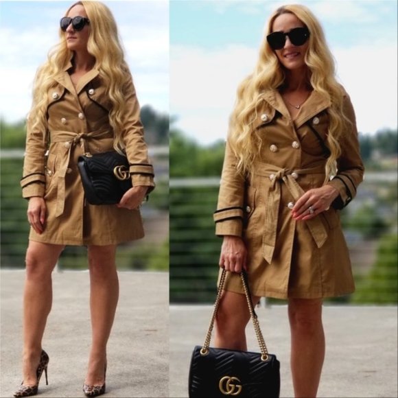 ELIZABETH Minimalist Double breasted belted Trench Coat Jacket - Tan - Picture 1 of 3